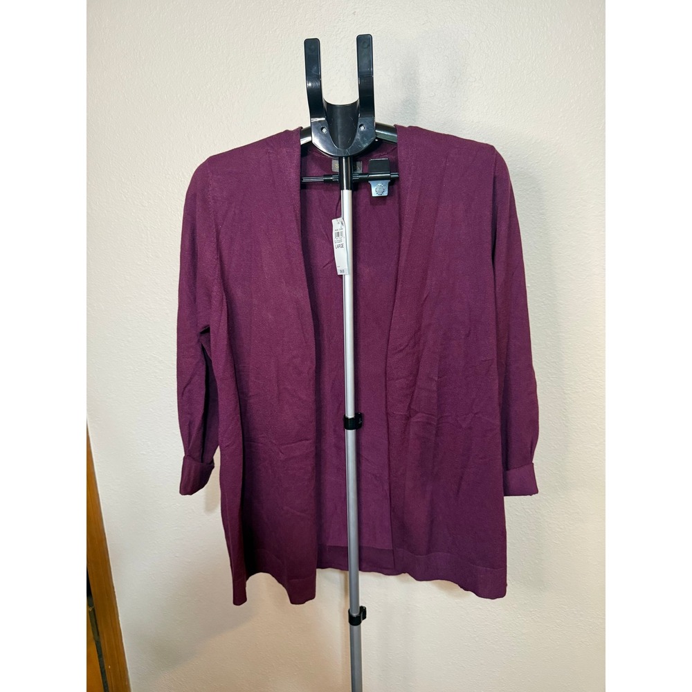 Style & Co Womens Deep Cranberry Basic Cardigan Open Front Purple Large NEW